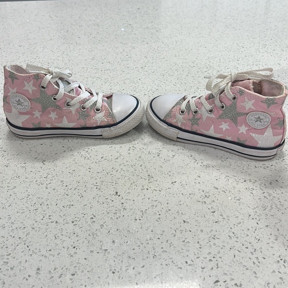 Converse Pink All Star High Tops with Glitter Stars size 8 - Picture 7 of 8